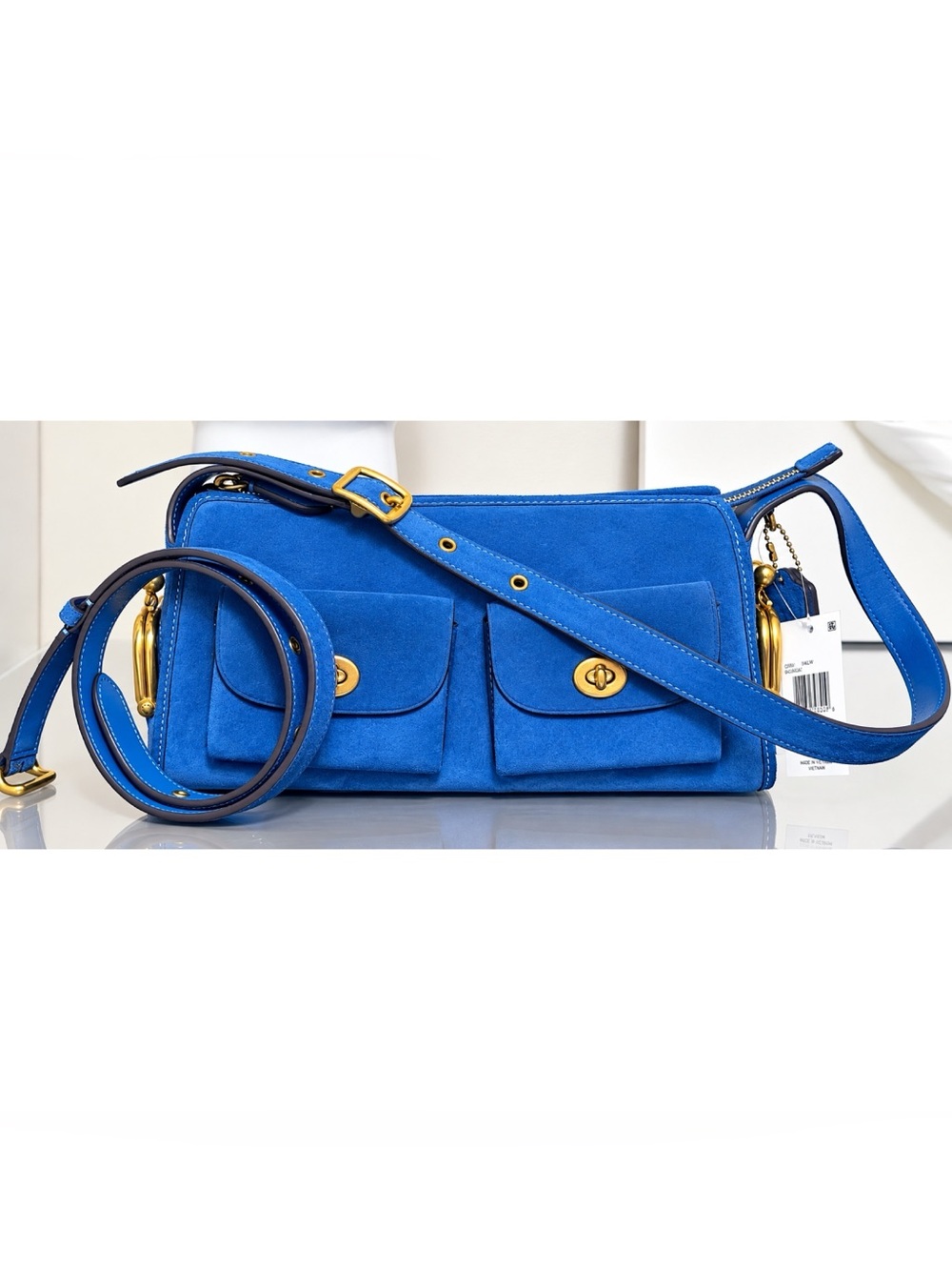 COACH Turnlock Suede Haversack Bag 27, BLUE JAY - Picture 2 of 10